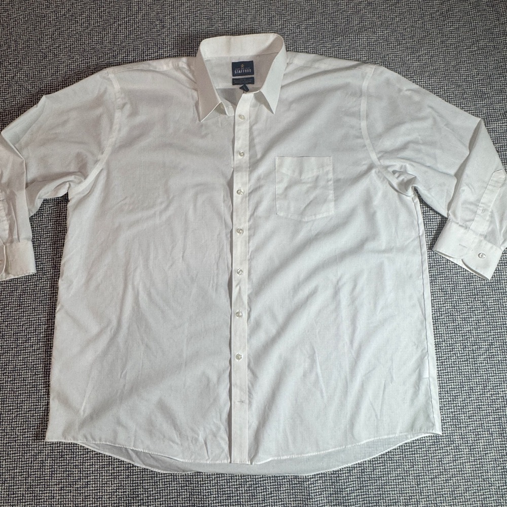 Stafford Travel Performance Super Shirt Mens 19 34-35 White Long Sleeve Big Tall
